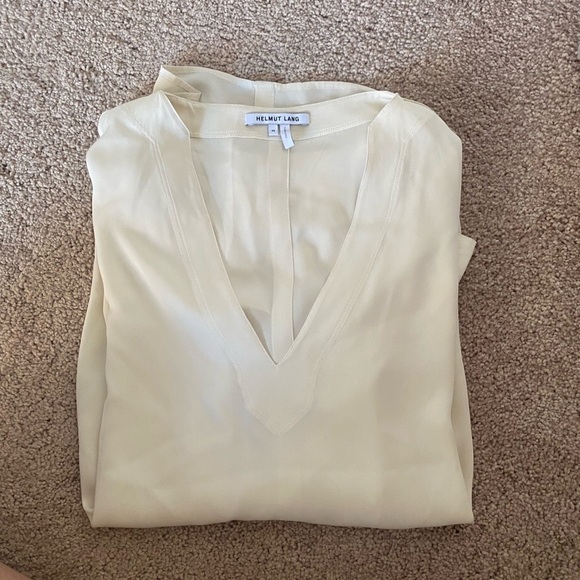 Helmut Lang- Ivory Silk V Neck Longsleeve Blouse - Picture 2 of 5